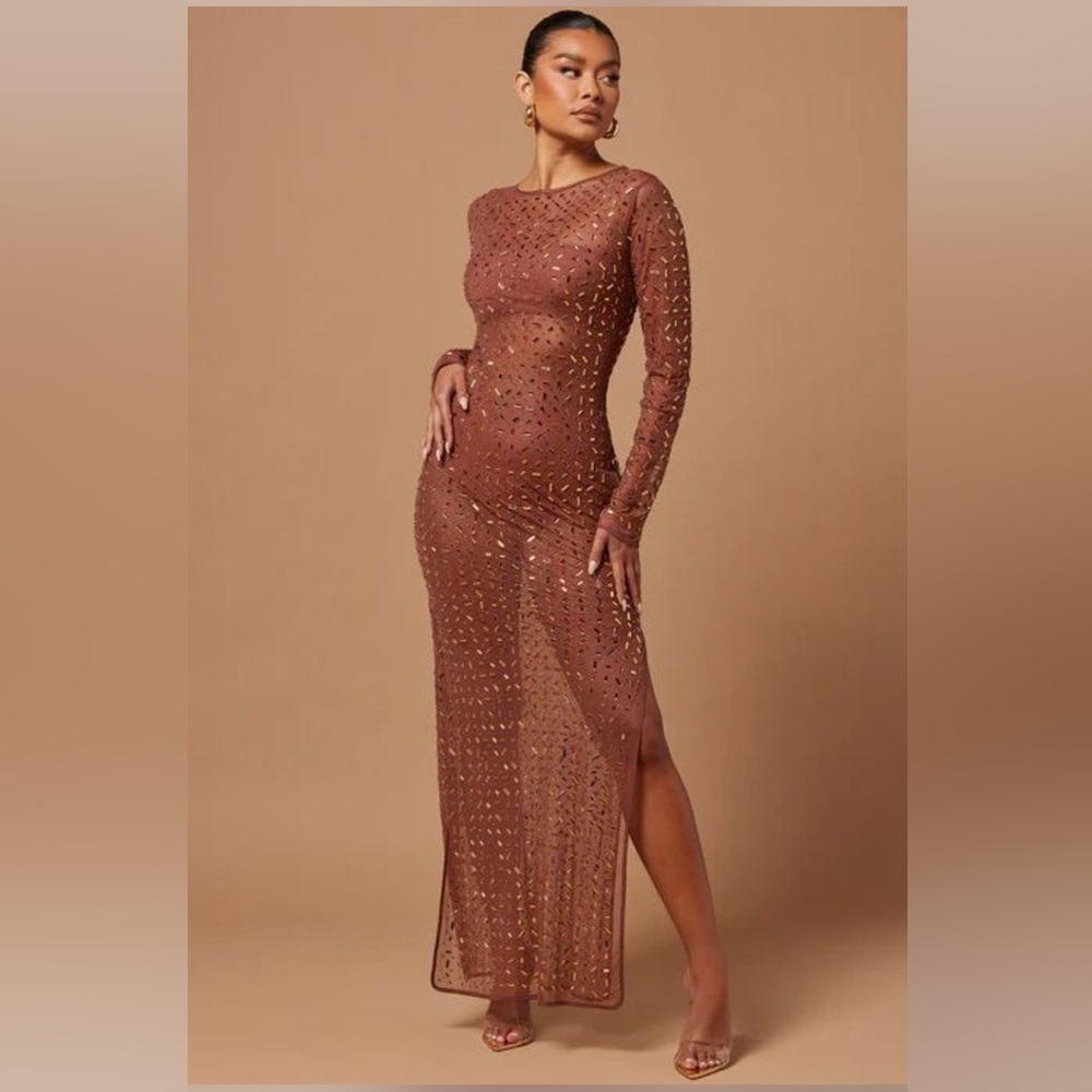 Sana Embellished Maxi Dress -
Cognac-Retails for $150. Sold out onsite